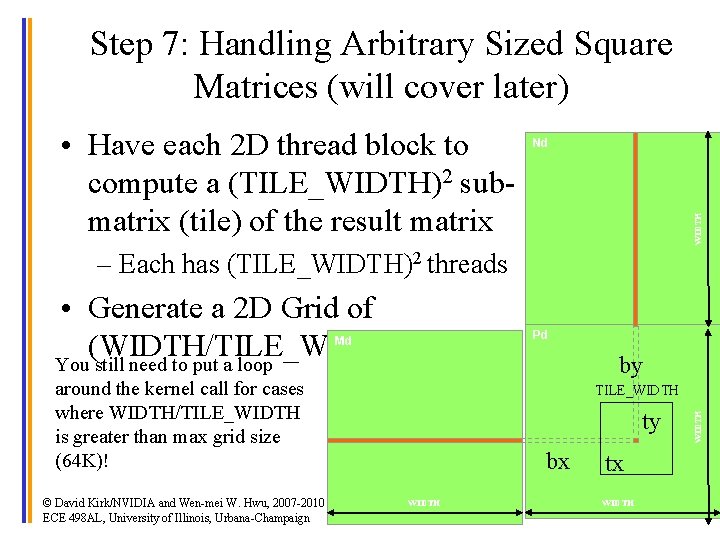 Step 7: Handling Arbitrary Sized Square Matrices (will cover later) Nd WIDTH • Have
