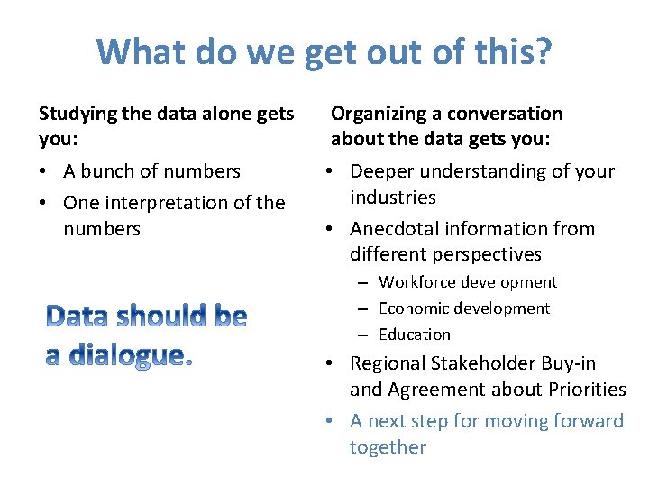 What do we get out of this? Studying the data alone gets you: Organizing