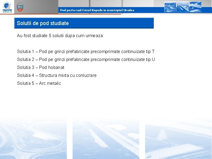 Pod peste raul Crisul Repede in municipiul Oradea Solutii de pod studiate Au fost