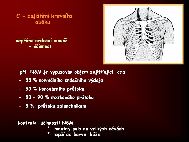 C - zajištění krevního oběhu nepřímá srdeční masáž - účinnost - při NSM je