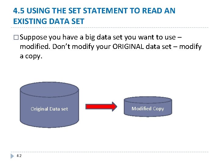 4. 5 USING THE SET STATEMENT TO READ AN EXISTING DATA SET � Suppose