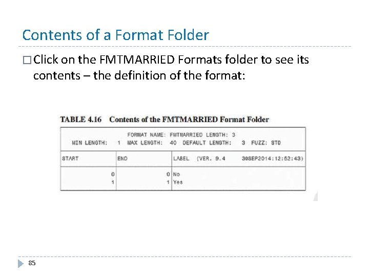 Contents of a Format Folder � Click on the FMTMARRIED Formats folder to see