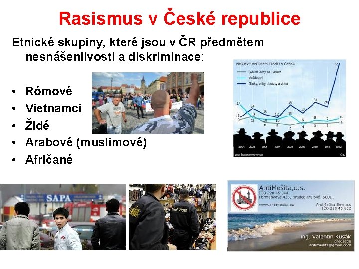 Rasismus v České republice Etnické skupiny, které jsou v ČR předmětem nesnášenlivosti a diskriminace: