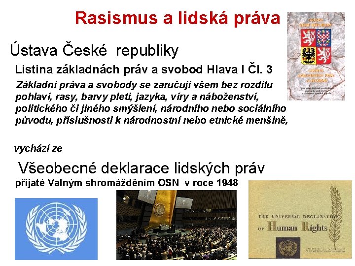 Rasismus a lidská práva Ústava České republiky Listina základnách práv a svobod Hlava I