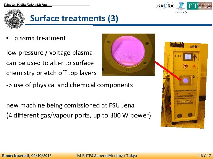 Friedrich-Schiller-Universität Jena Surface treatments (3) • plasma treatment low pressure / voltage plasma can