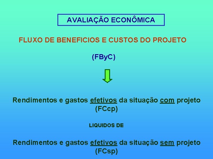 AVALIAÇÃO ECONÔMICA FLUXO DE BENEFICIOS E CUSTOS DO PROJETO (FBy. C) Rendimentos e gastos