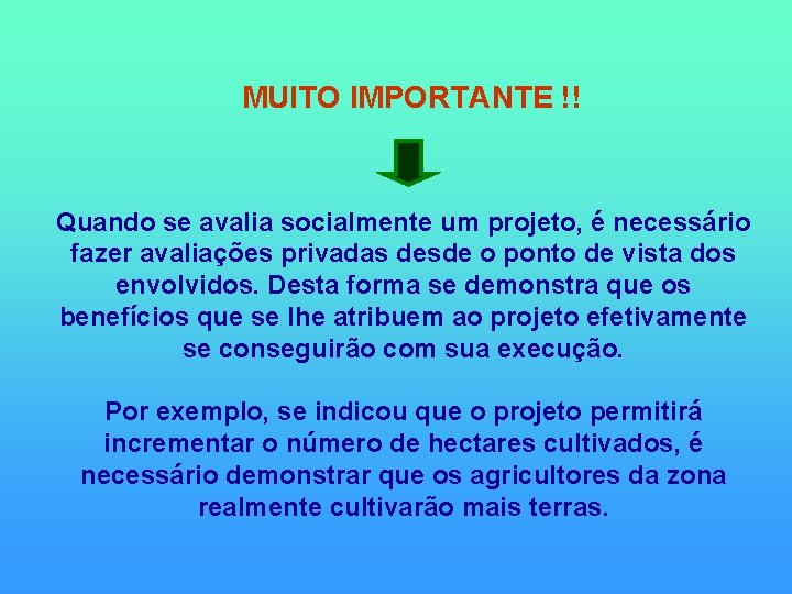 MUITO IMPORTANTE !! Quando se avalia socialmente um projeto, é necessário fazer avaliações privadas