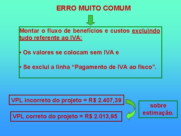 ERRO MUITO COMUM Montar o fluxo de benefícios e custos excluindo tudo referente ao