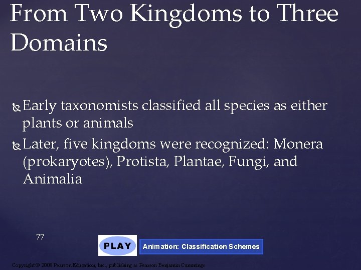 From Two Kingdoms to Three Domains Early taxonomists classified all species as either plants