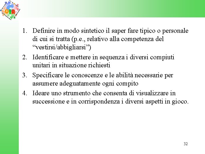 1. Definire in modo sintetico il saper fare tipico o personale di cui si
