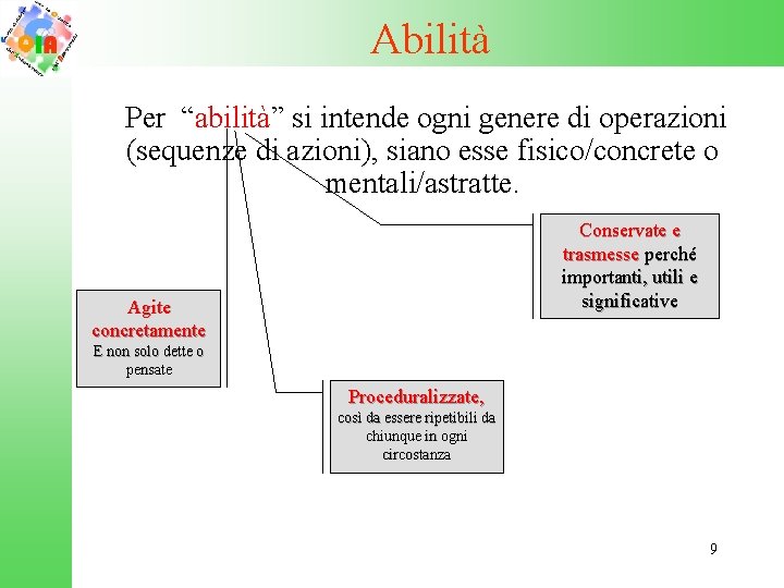 Abilità Per “abilità” si intende ogni genere di operazioni (sequenze di azioni), siano esse
