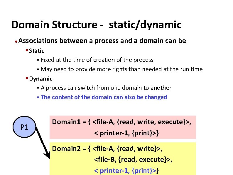 Carnegie Mellon Domain Structure - static/dynamic ● Associations between a process and a domain