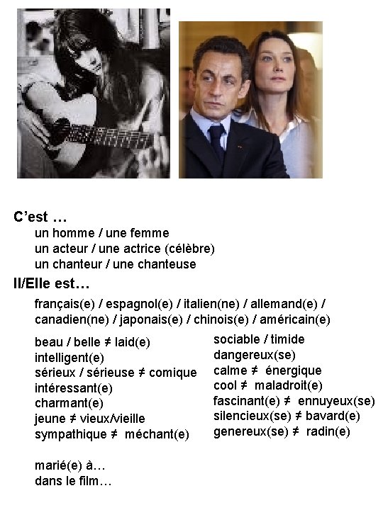 C’est … un homme / une femme un acteur / une actrice (célèbre) un