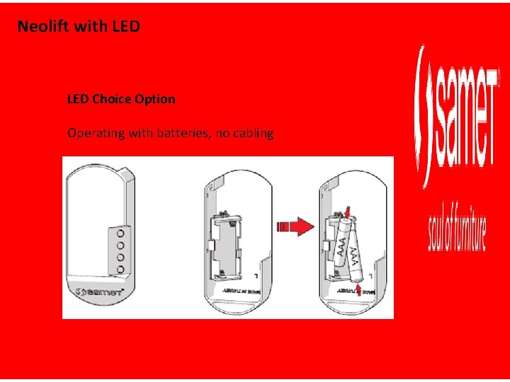 Neolift with LED Choice Option Operating with batteries, no cabling 