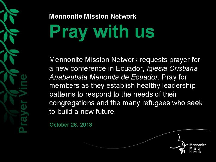 Mennonite Mission Network Prayer Vine Pray with us Mennonite Mission Network requests prayer for