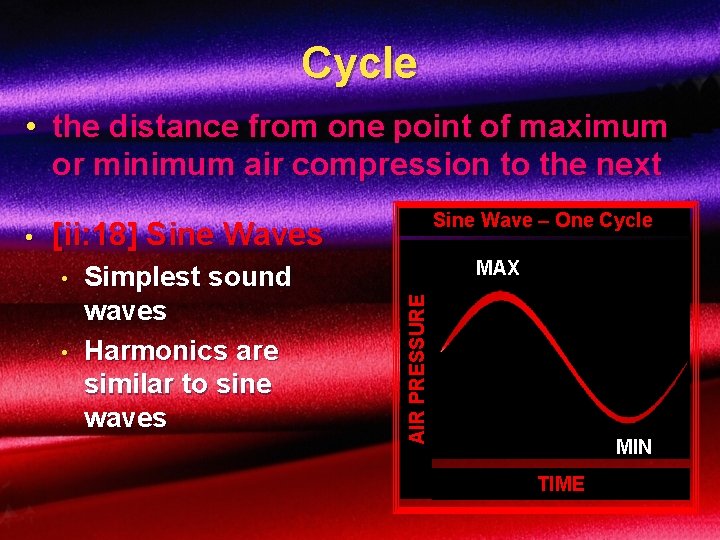 Cycle • the distance from one point of maximum or minimum air compression to