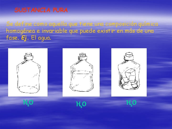 SUSTANCIA PURA Se define como aquella que tiene una composición química homogénea e invariable