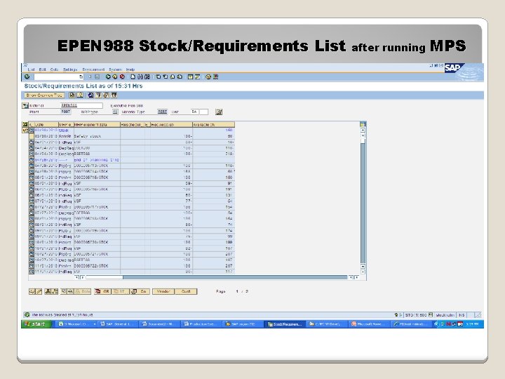 EPEN 988 Stock/Requirements List after running MPS 