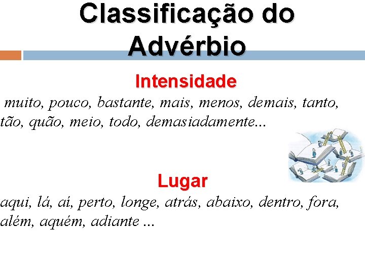  Classificação do Advérbio Intensidade muito, pouco, bastante, mais, menos, demais, tanto, tão, quão,