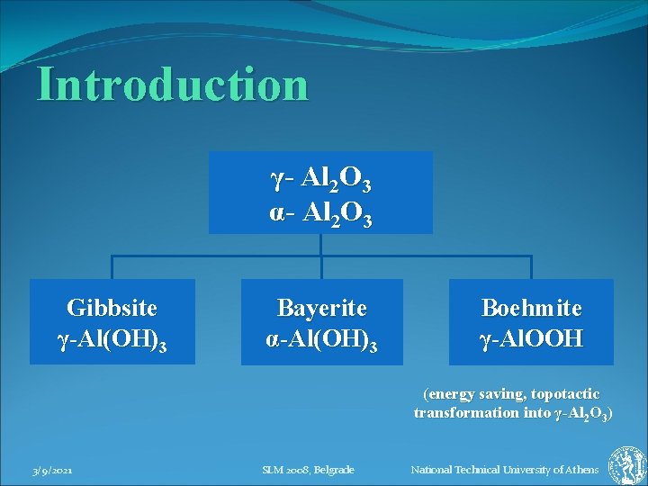 Introduction γ- Al 2 O 3 α- Al 2 O 3 Gibbsite γ-Al(OH)3 Bayerite