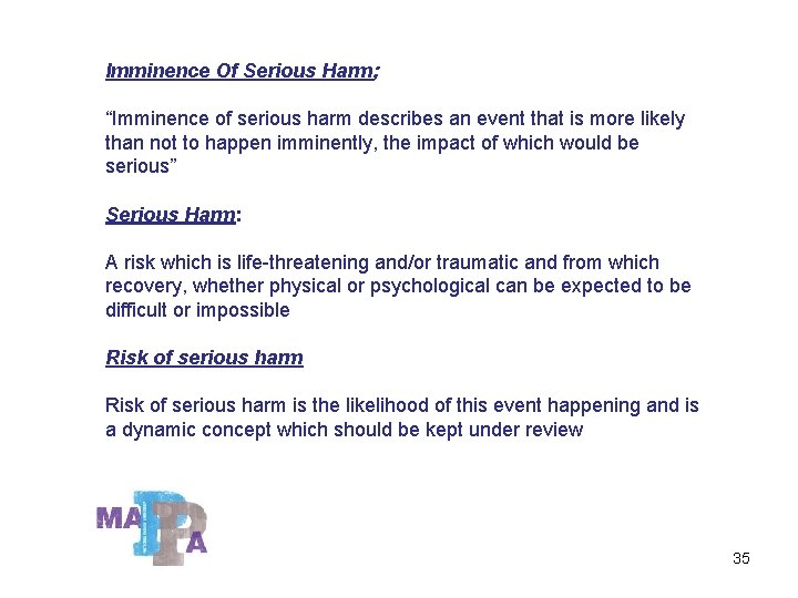 Imminence Of Serious Harm; “Imminence of serious harm describes an event that is more Imminence Of Serious Harm; “Imminence of serious harm describes an event that is more