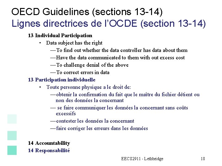 OECD Guidelines (sections 13 -14) Lignes directrices de l’OCDE (section 13 -14) 13 Individual