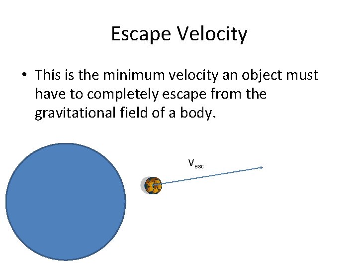 Escape Velocity • This is the minimum velocity an object must have to completely Escape Velocity • This is the minimum velocity an object must have to completely