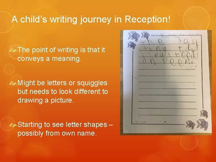 A child’s writing journey in Reception! The point of writing is that it conveys A child’s writing journey in Reception! The point of writing is that it conveys