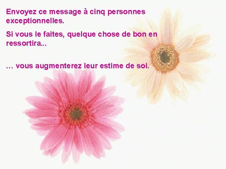 Envoyez ce message à cinq personnes exceptionnelles. Si vous le faites, quelque chose de