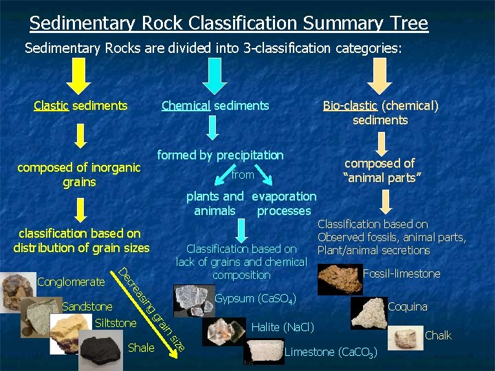 Sedimentary Rock Classification Summary Tree Sedimentary Rocks are divided into 3 -classification categories: Clastic Sedimentary Rock Classification Summary Tree Sedimentary Rocks are divided into 3 -classification categories: Clastic