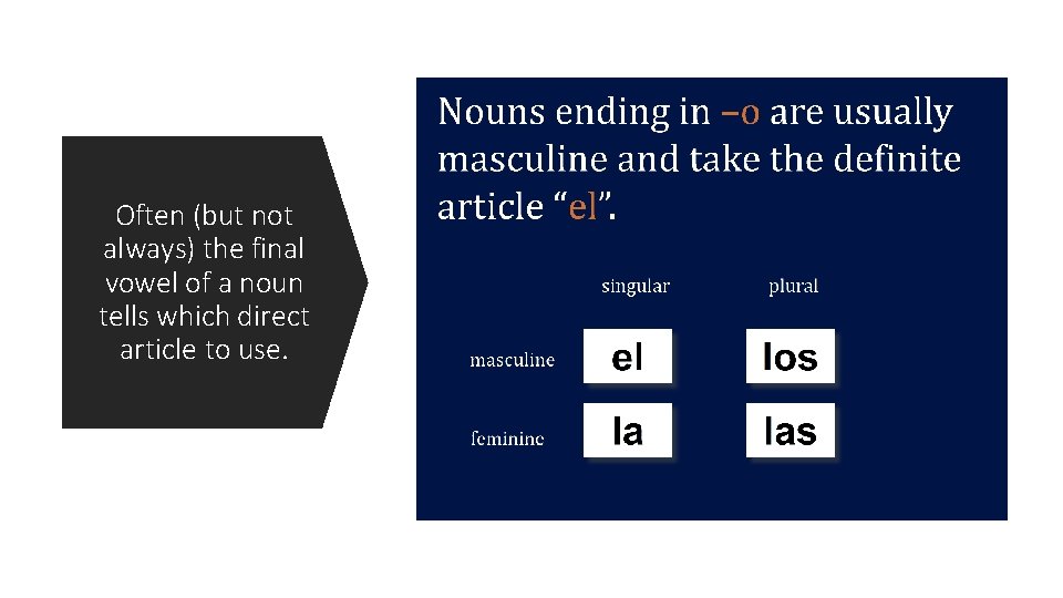 Often (but not always) the final vowel of a noun tells which direct article