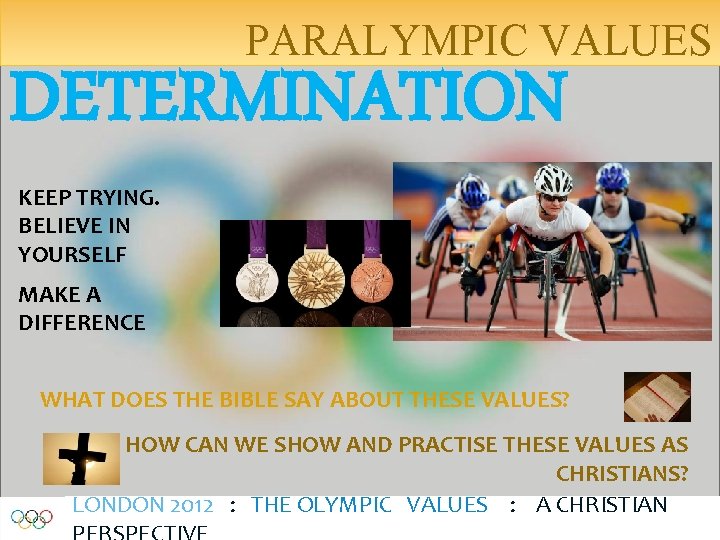 PARALYMPIC VALUES DETERMINATION KEEP TRYING. BELIEVE IN YOURSELF MAKE A DIFFERENCE WHAT DOES THE