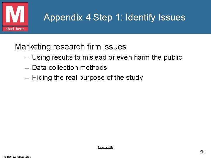 Appendix 4 Step 1: Identify Issues Marketing research firm issues – Using results to