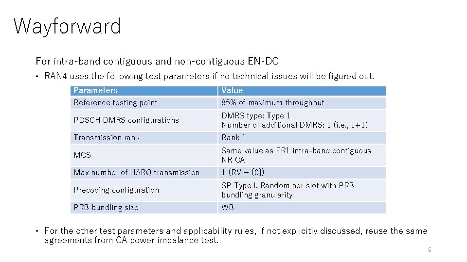 Wayforward For intra-band contiguous and non-contiguous EN-DC • RAN 4 uses the following test