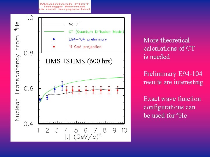 HMS +SHMS (600 hrs) More theoretical calculations of CT is needed Preliminary E 94