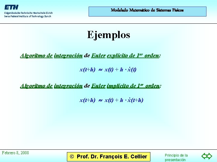 Modelado Matemático de Sistemas Físicos Ejemplos Algoritmo de integración de Euler explícito de 1