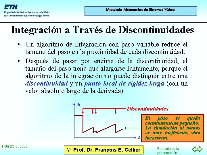 Modelado Matemático de Sistemas Físicos Integración a Través de Discontinuidades • Un algoritmo de