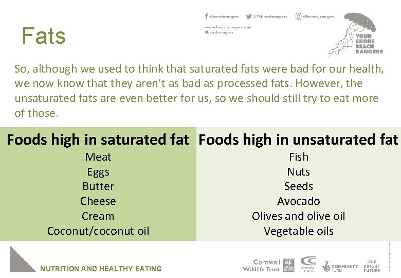 Fats So, although we used to think that saturated fats were bad for our