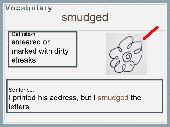 smudged Definition: smeared or marked with dirty streaks Sentence: I printed his address, but