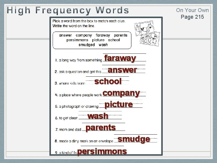 On Your Own Page 215 faraway answer school company picture wash parents smudge persimmons