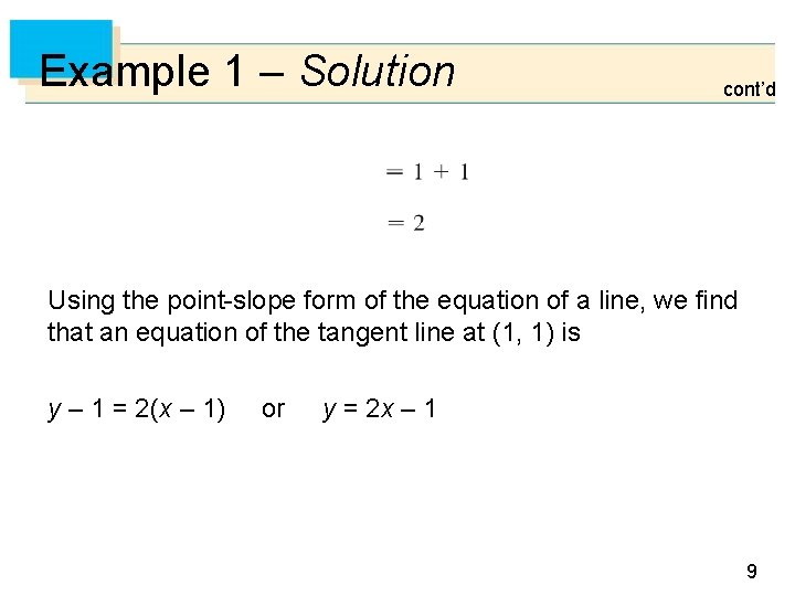 Example 1 – Solution cont’d Using the point-slope form of the equation of a