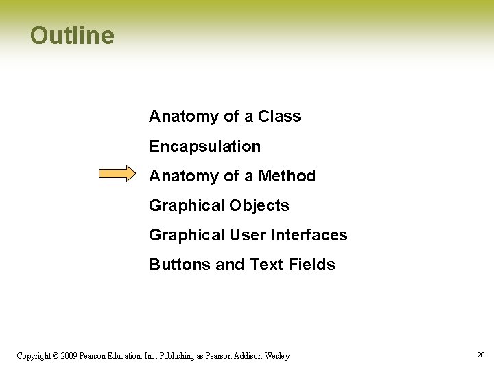 Outline Anatomy of a Class Encapsulation Anatomy of a Method Graphical Objects Graphical User