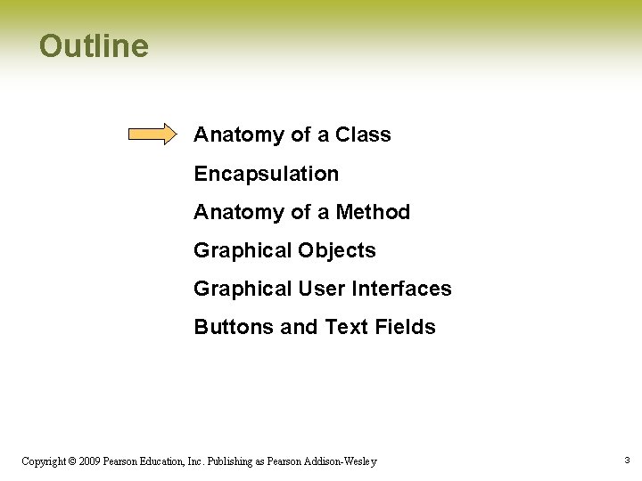 Outline Anatomy of a Class Encapsulation Anatomy of a Method Graphical Objects Graphical User