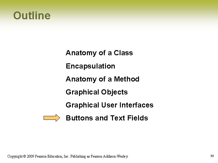 Outline Anatomy of a Class Encapsulation Anatomy of a Method Graphical Objects Graphical User