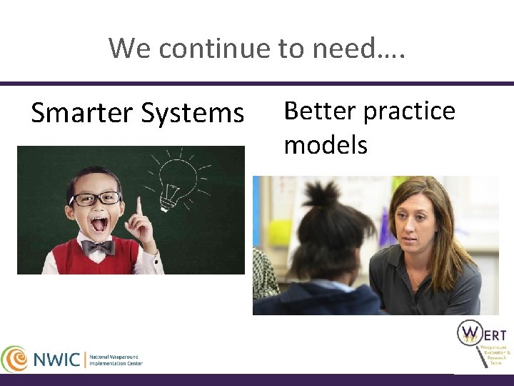 We continue to need…. Smarter Systems Better practice models 