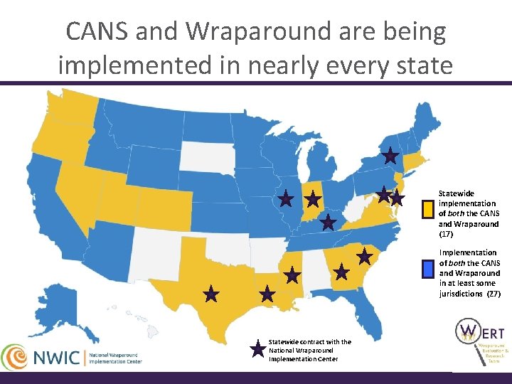 CANS and Wraparound are being implemented in nearly every state Statewide implementation of both