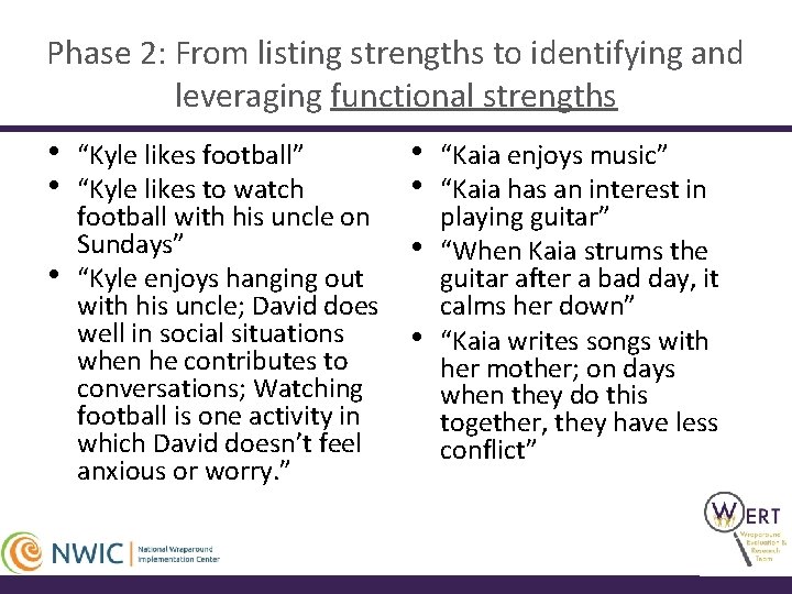 Phase 2: From listing strengths to identifying and leveraging functional strengths • • •