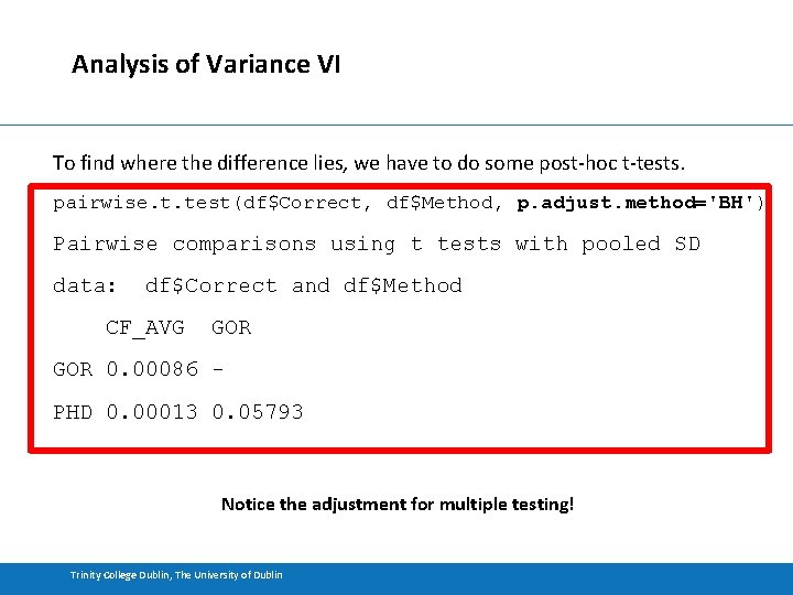 Analysis of Variance VI To find where the difference lies, we have to do