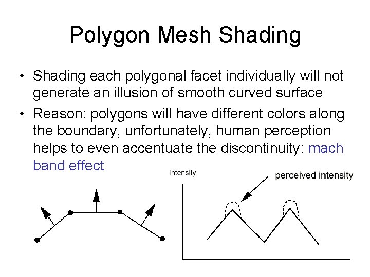 Polygon Mesh Shading • Shading each polygonal facet individually will not generate an illusion
