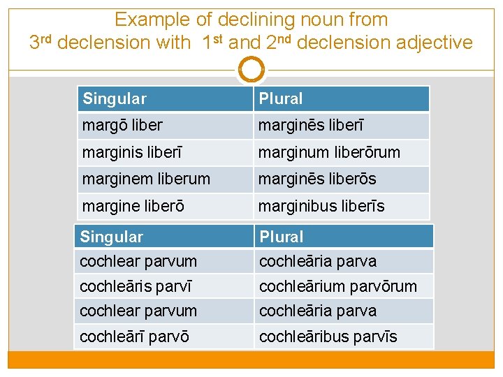 Example of declining noun from 3 rd declension with 1 st and 2 nd